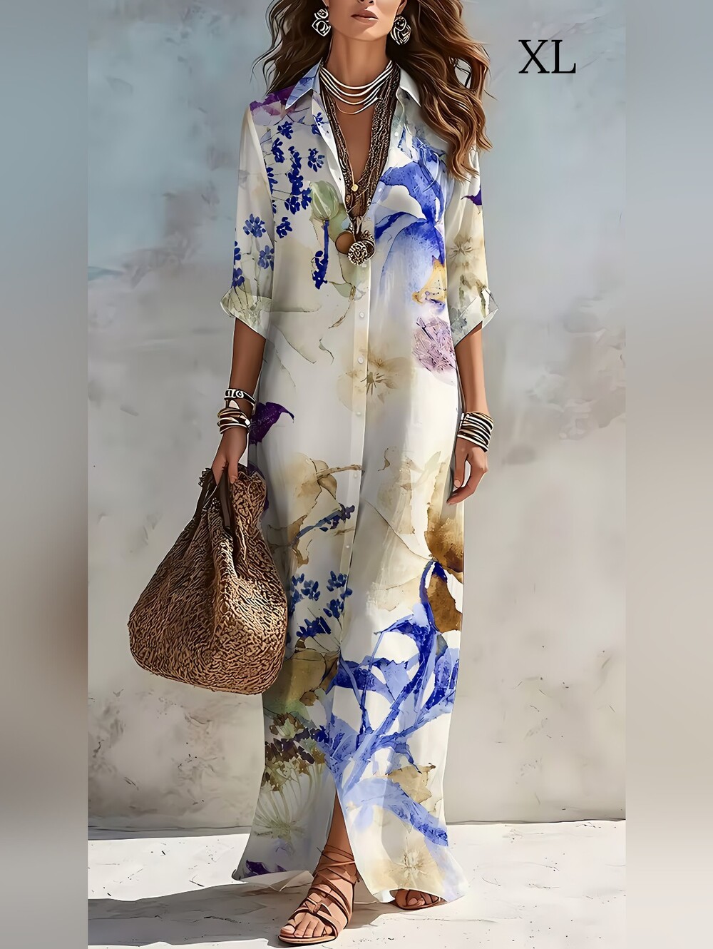Elegant full length printed shirt dresses, price each